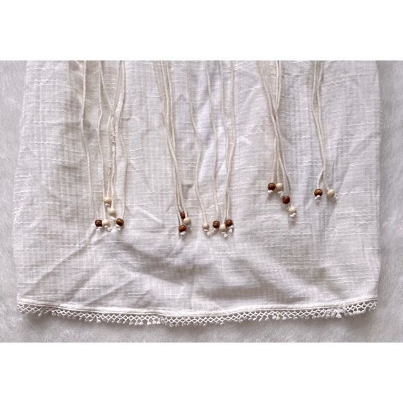 NWT Zara Beaded Macrame Knot & Fringe Cotton V-Neck Top in Ecru, Size XS - Picture 12 of 15